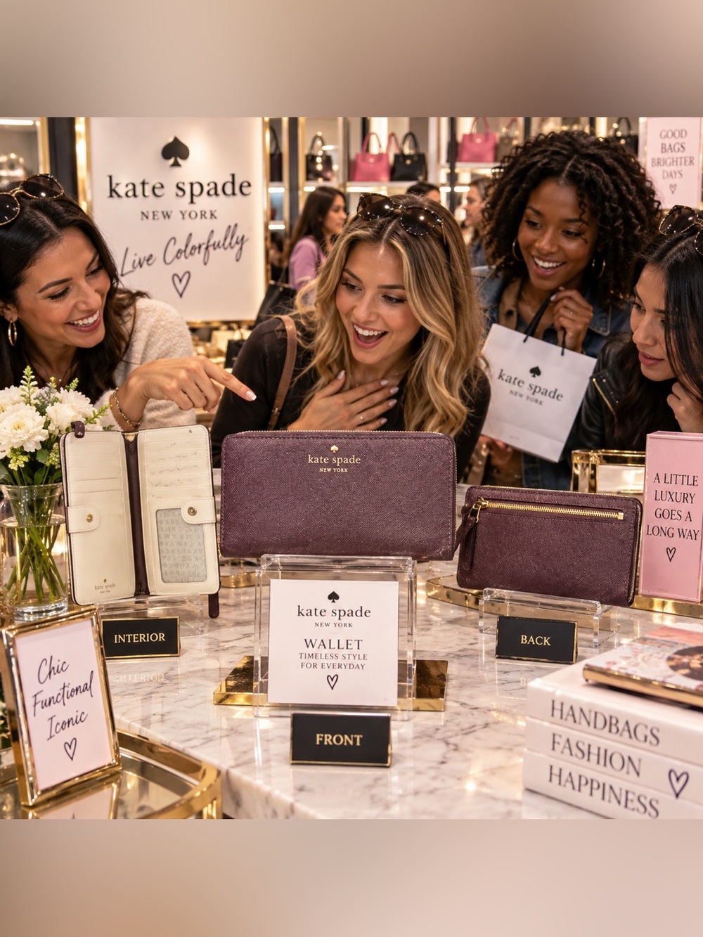 kate spade plum zip-around wallet with gold logo